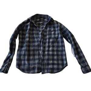 Hollister Shirt Men's M Navy Grey Plaid Flannel Button Up Long Sleeve Academia